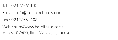 Hotel Thalia Unique telefon numaralar, faks, e-mail, posta adresi ve iletiim bilgileri